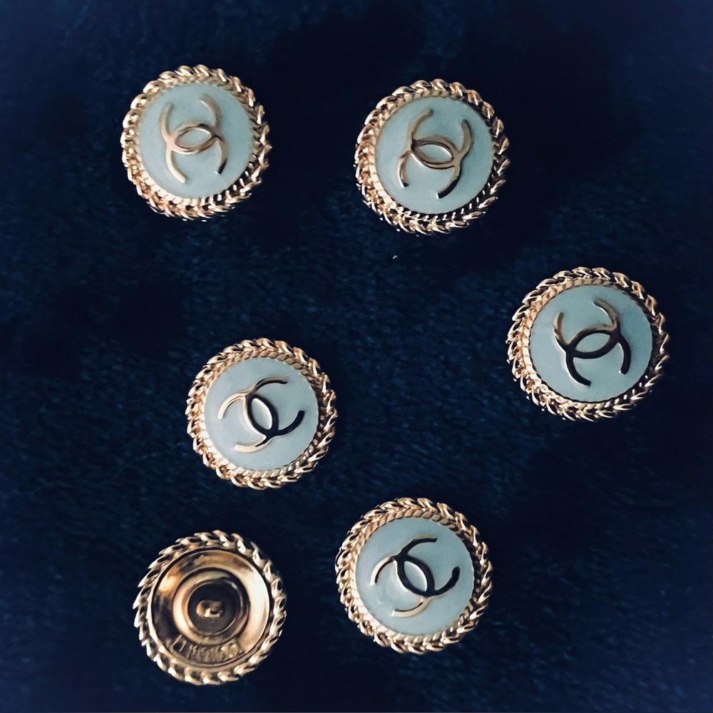 CC-(Set of 6)19mm/Gold CC on”SkyBlue”/Golden alloy/stamped/ shank back buttons